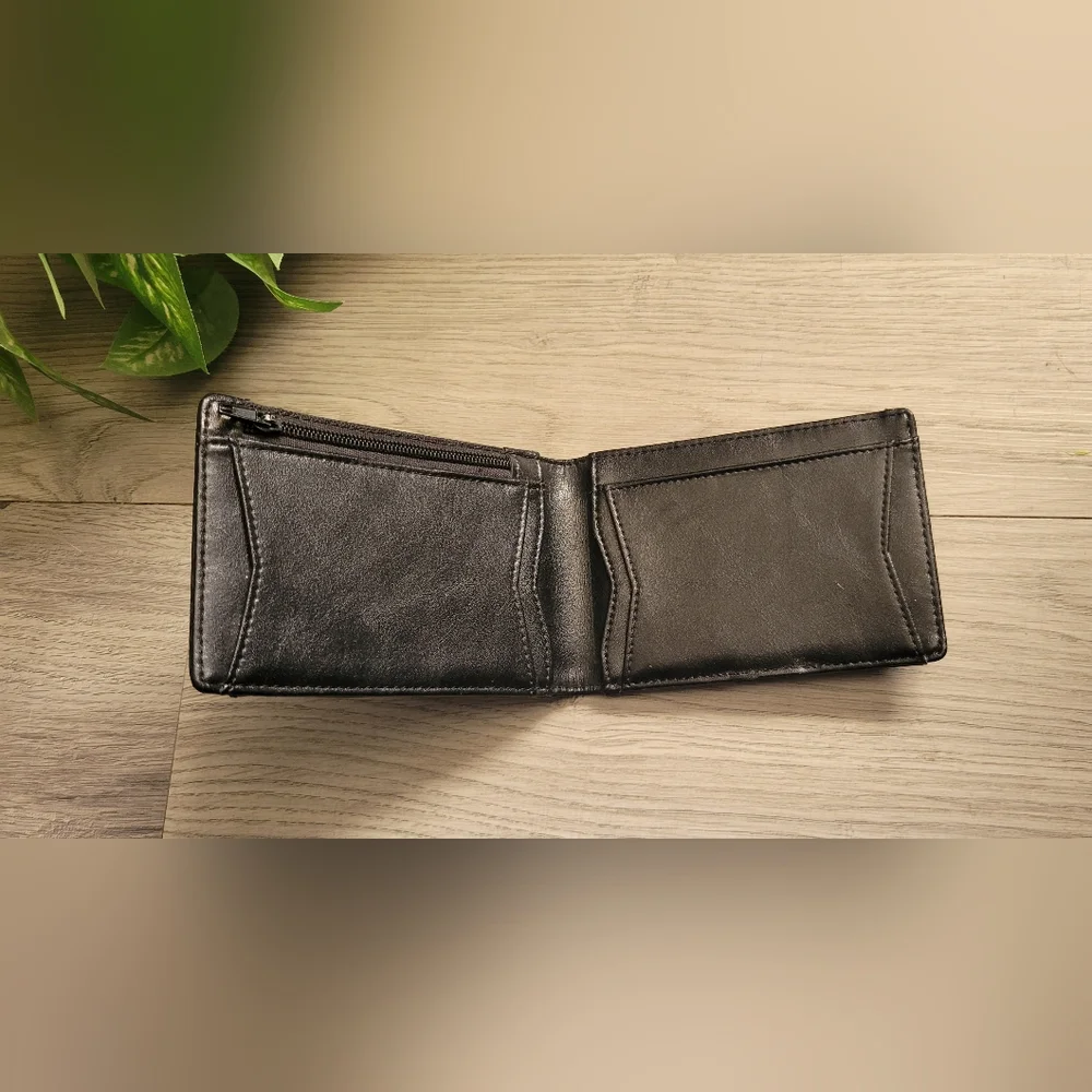 Bulliant Black Leather Slim Zipper Wallet with Card Holdere, 4